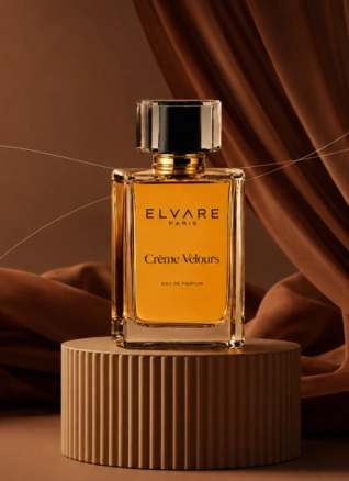 Premium perfume bottle styled with warm amber tones